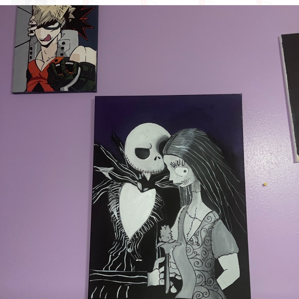 jack and sally hand made painting size-11x25